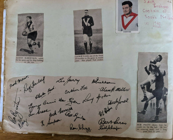 Scrapbook Over 50 Pages. Cigarette Cards, 1949 Argus VFL Photos, VFA, Signatures