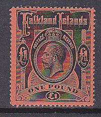 Falkland Islands SG 69 £1 black/red KGV Mint Hinged. Stamp