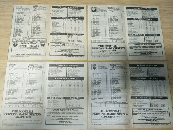 Lot Of 1989 VFL Football Records Collingwood Games x 22