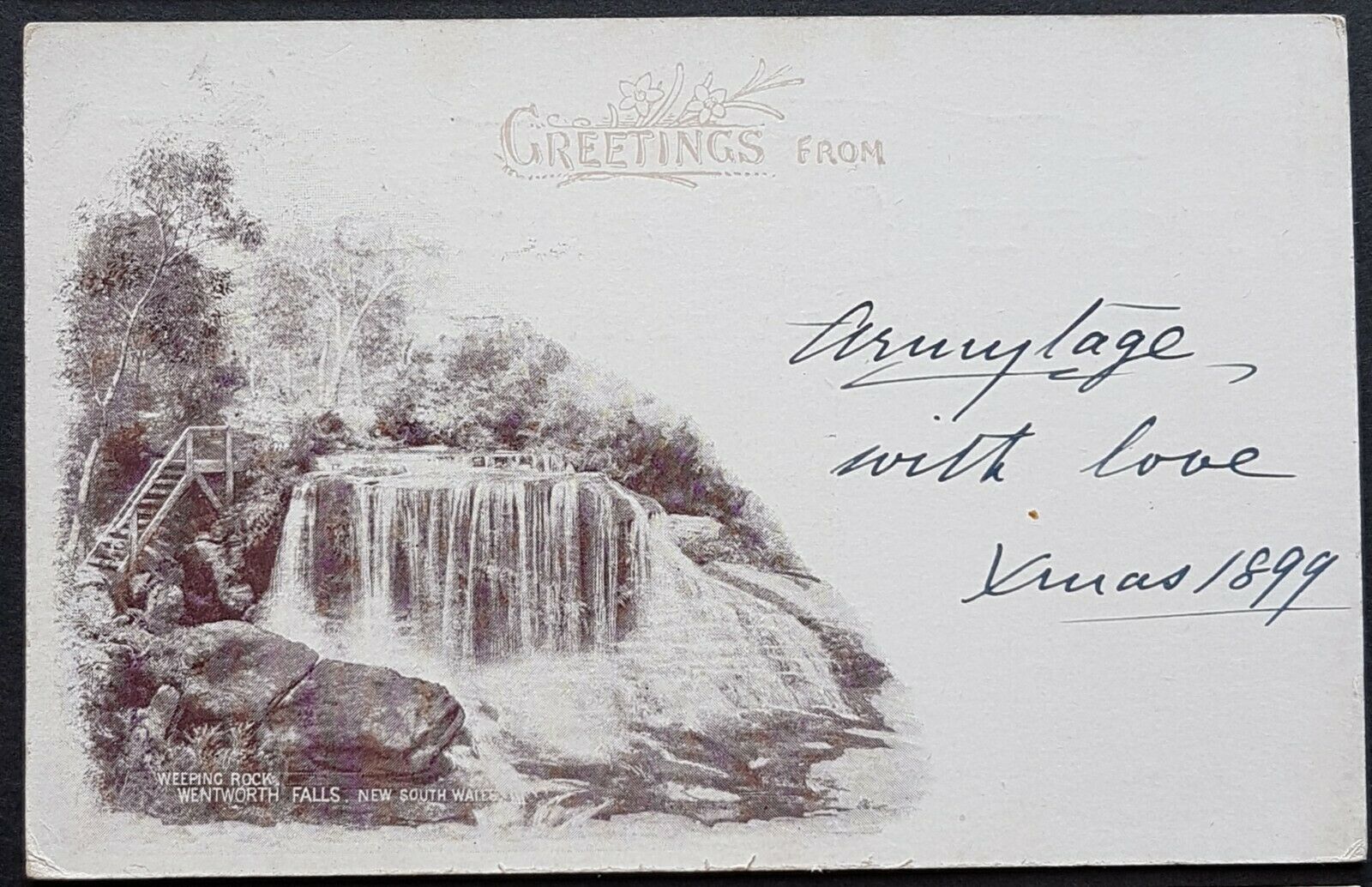 NSW 1d Arms Post Card Greetings from Weeping Rock HG 19 a uprated used