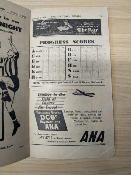 VFL 1956 August 4 Football Record Collingwood v Carlton