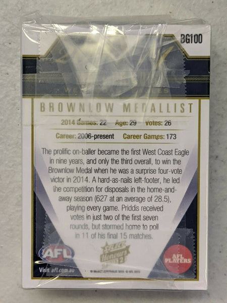 2015 AFL Select Honours 2 Brownlow Gallery Complete Set of 50 BG 51-100