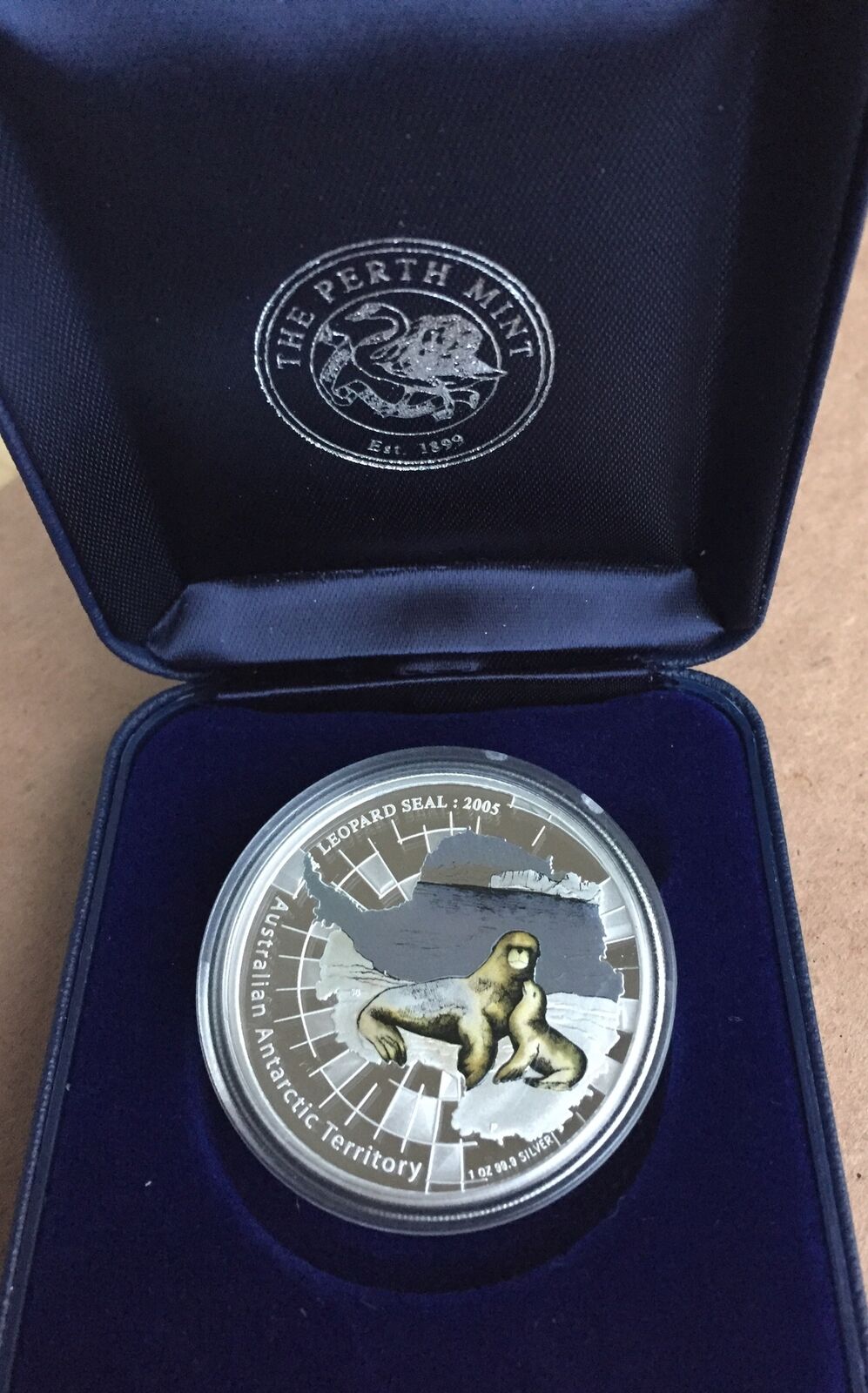 2005 Australian Antarctic Territory $1 Leopard Seal 1oz Silver Proof Coin