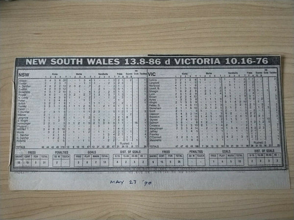 Football Record 1990 Foster's State Of Origin May 22, NSW v Victoria, plus newspaper clipping