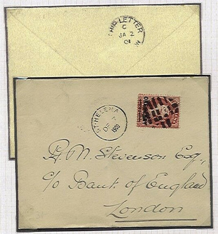 St Helena 1900 1d red Queen Victoria surcharge  cover to London with Cork cancel