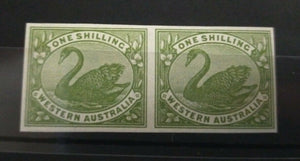 WA Western Australia Australian States 1898-1907 Wmk Crown 1/- Imperf Plate Proof Swan birds MUH