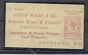 NZ ½d Newspaper world's smallest PTPO Advertising Postcard. Austin Walsh tobacco