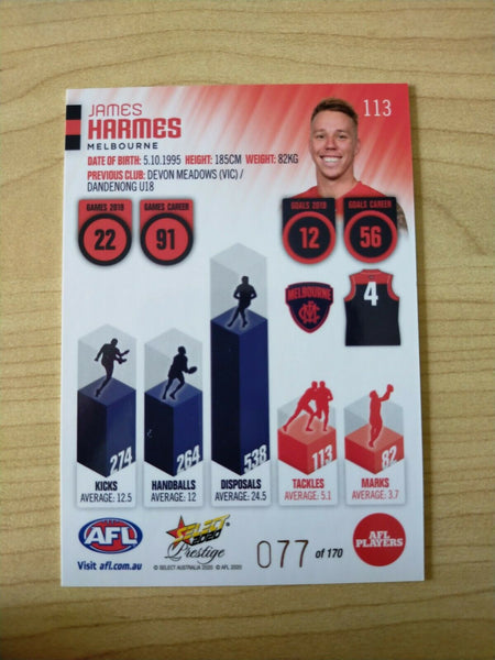 2020 Select Prestige Red Parallel James Harmes Melbourne No. 077/170