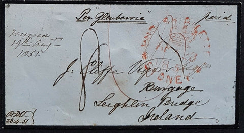 NSW Paid Mourning letter Sydney Ap 28 1851 to Ireland, arrived 18 Au 1851