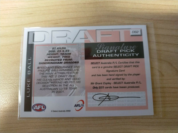 2002 Select GOLD Draft Pick Signature Luke Ball St Kilda