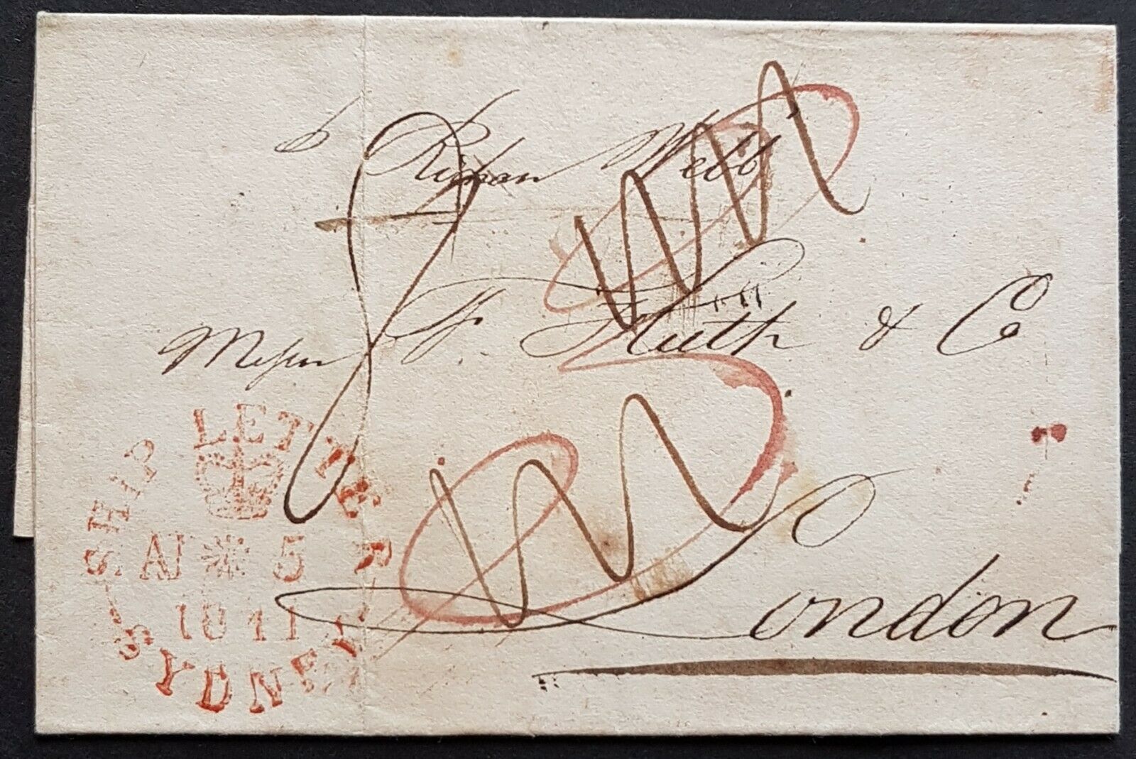 NSW Pre stamp ship letter Sydney Au 5 1841 to London arrived 7 Au 1841