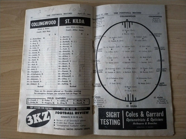 VFL 1968 April 27 Football Record Collingwood v St Kilda