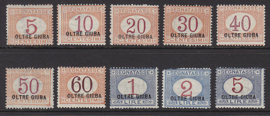 Jubaland Italian Colonies SG D29-38 Italy Postage Due stamps optd OLTRE GIUBA