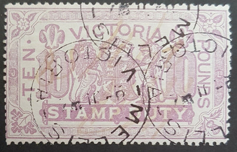 Victoria Australian States 1884 £10 postal fiscal SG 279  superb used