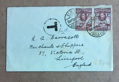 Gold Coast 1948 King George VI Cover Taxed 2d Elmina to Liverpool