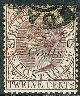 Straits Settlements Malayan States 8c on 12c Queen Victoria SG 75  Fine Used
