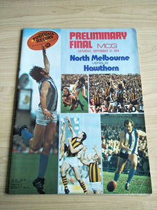 VFL 1974 Preliminary Final Football Record Hawthorn v North Melbourne