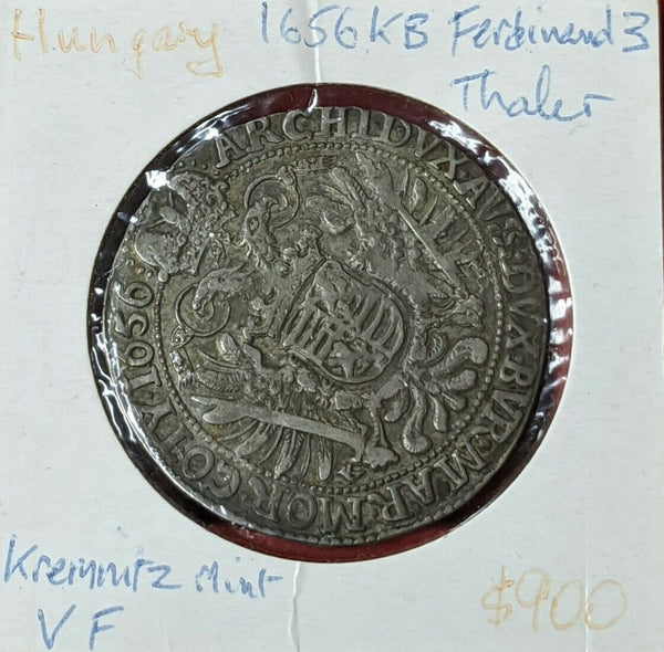 Hungary 1656 Ferdinand III Silver Thaler Coin Very Fine