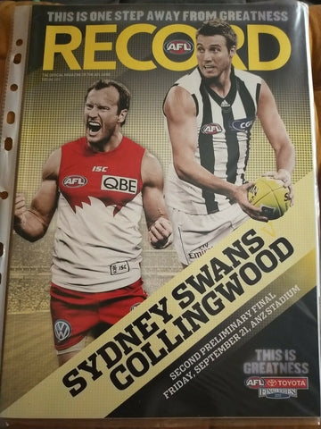 2012 2nd Preliminary Final AFL Football Record Sydney v Collingwood