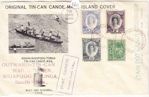 Tonga Tin Can Mail postal history Niuafoo Island with Canoe Picture, ship