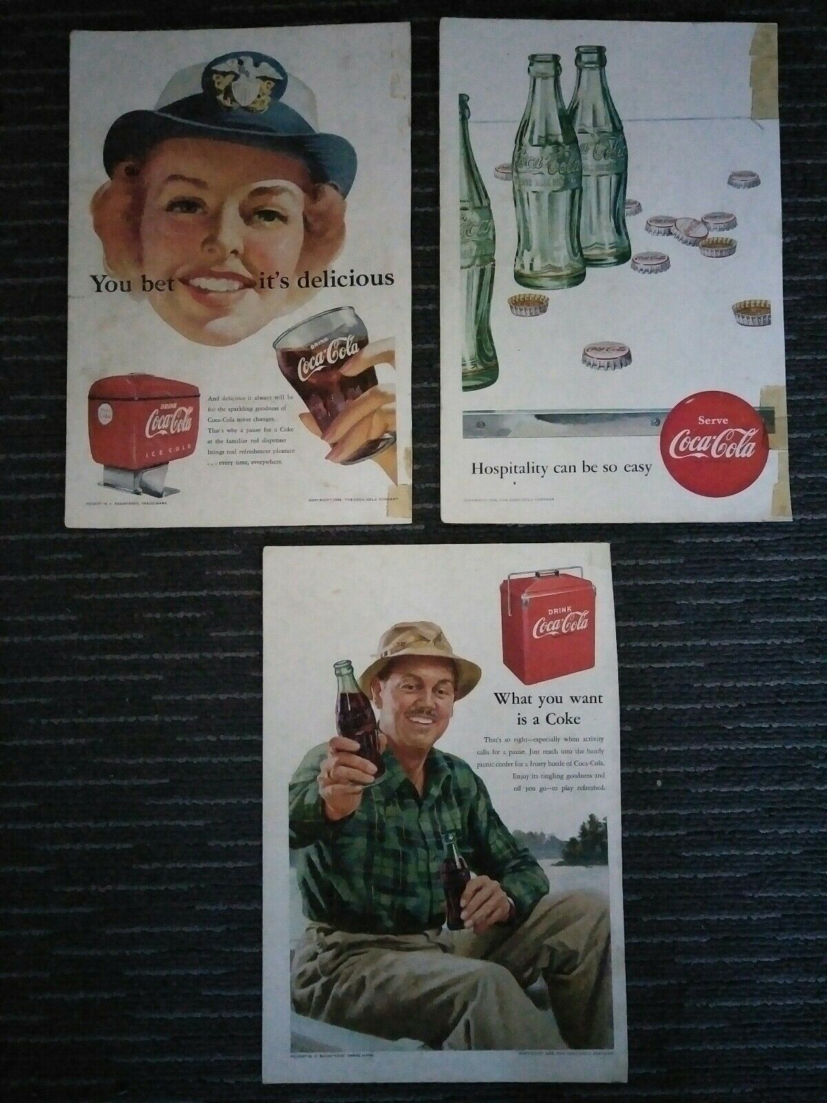 Coca-Cola 3 different 1952 Advertisements – Shields Stamps & Coins