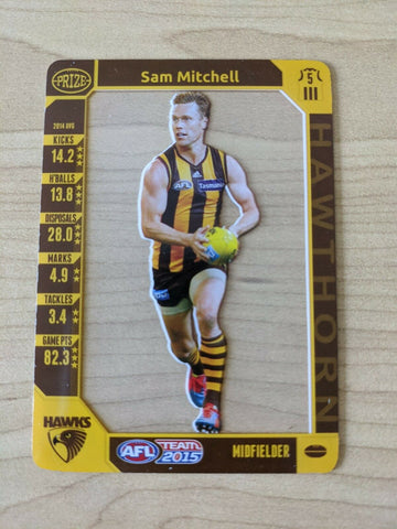 2015 AFL TEAMCOACH ACETATE PRIZE CARD SAM MITCHELL HAWTHORN
