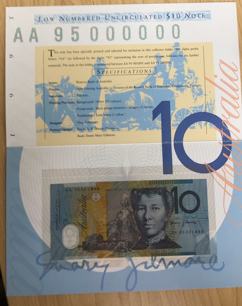 Australia 1995 $5, $10 & $20 Banknote Folders Matching Serial Numbers AA95001899