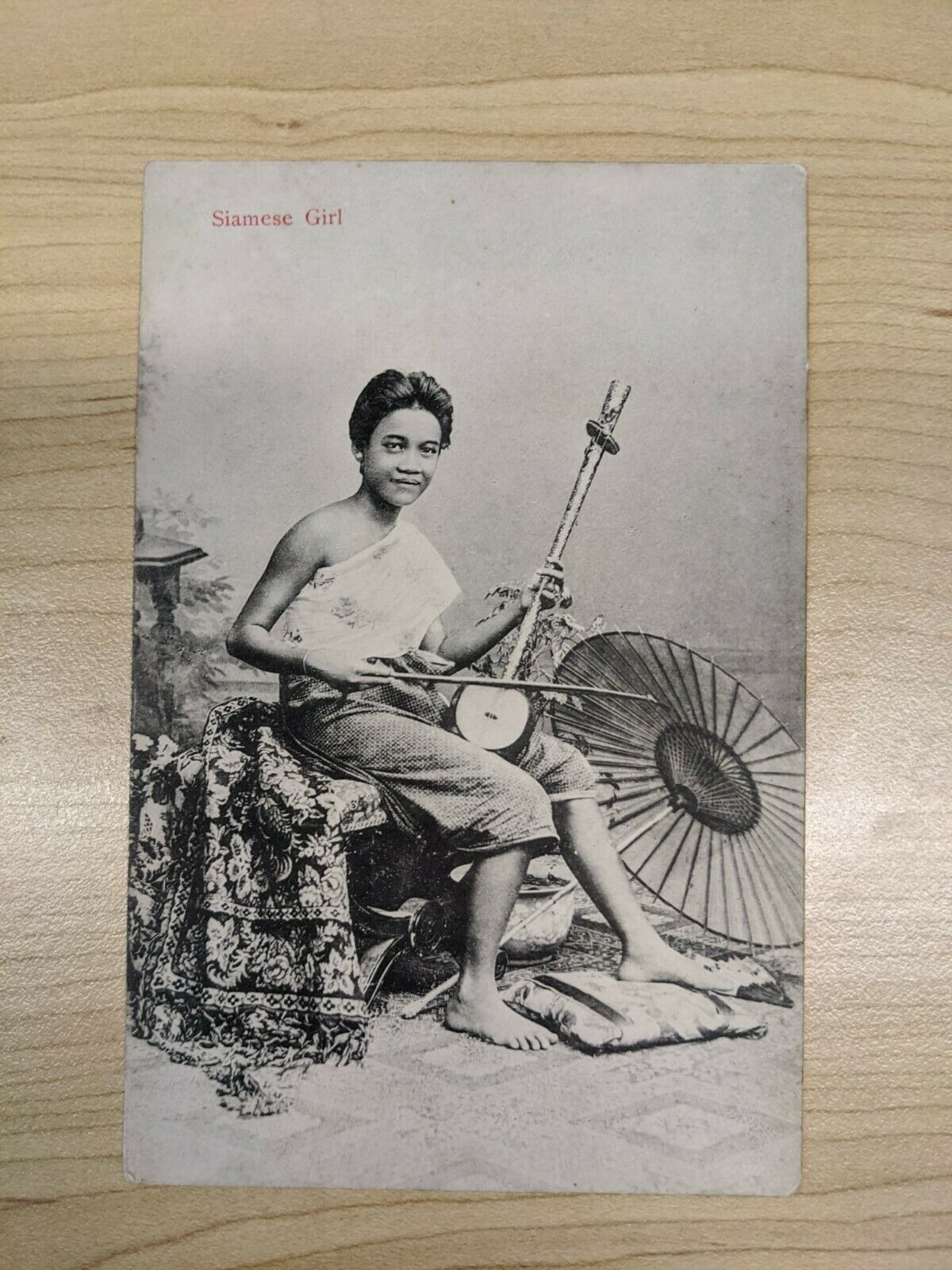 Thailand Postcard Siamese Girl playing musical instrument