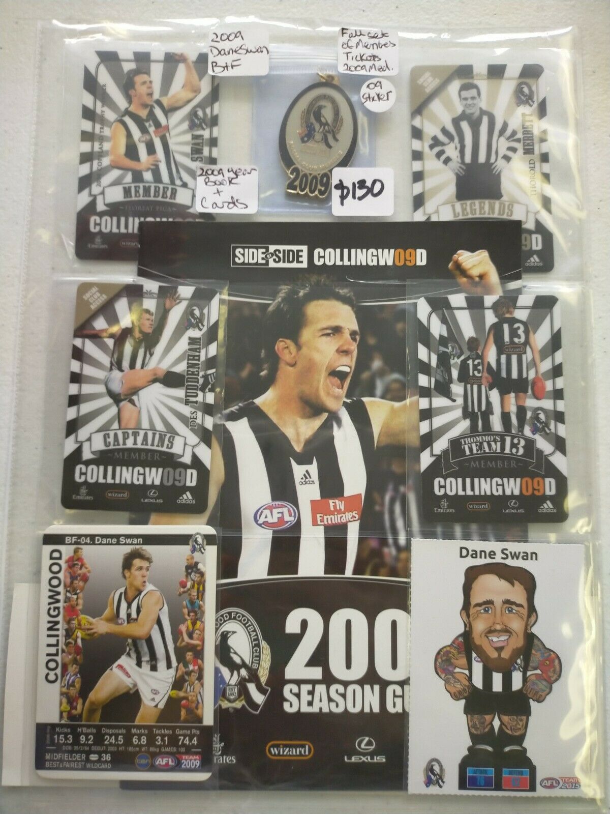 AFL Lot Of 2009 Collingwood Football Club Memorabilia Including memberships, sticker, Year Book