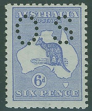 Australia SG O23 6d Ultramarine Kangaroo 1st Watermark Perforated Small OS mint