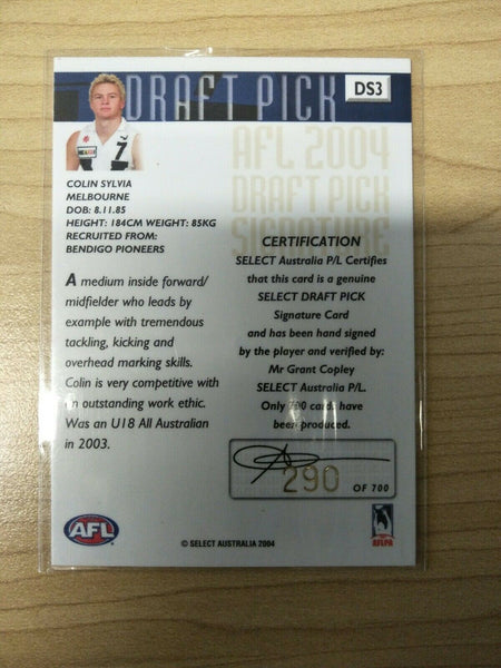 2004 Select Conquest Draft Pick Signature Colin Sylvia Melbourne No. 290/700