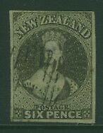 New Zealand NZ SG 42  6d brown Chalon Queen Victoria full face Used