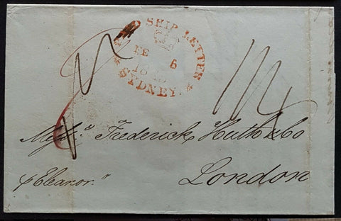 NSW Pre stamp ship letter Sydney Fe 5 1845 to London KL 10 Ju 1845