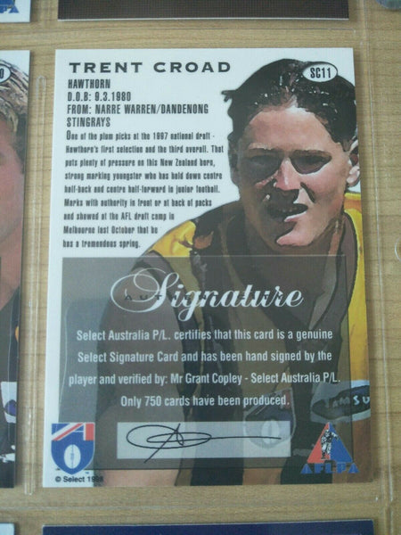 1998 Select Draft Pick Signature Card Trent Croad Hawthorn