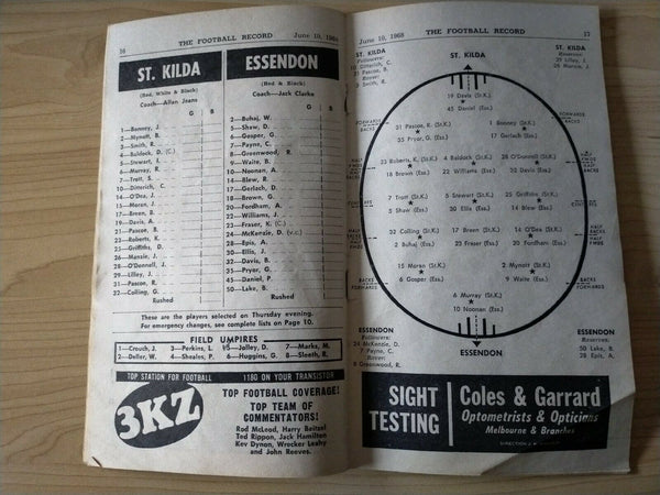 VFL 1968 June 10 Football Record St Kilda v Essendon