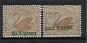 WA Western Australia Australian States SG 107-108 1d surch on 3d MH