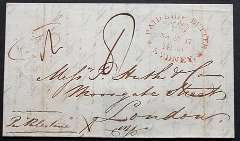 NSW Pre stamp ship letter Sydney Ma 17 1841 to London J 9 Au 1841