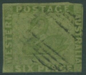 WA Western Australia Australian States SG 28 6d sage-green Swan birds two margins U.