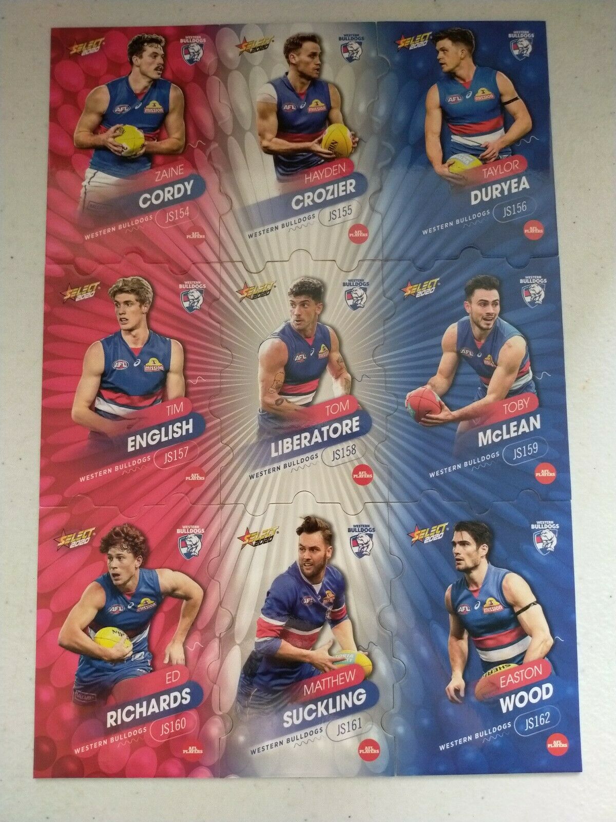 2020 Select Footy Stars Jigsaw Puzzle Western Bulldogs Team Set Of 9 Cards