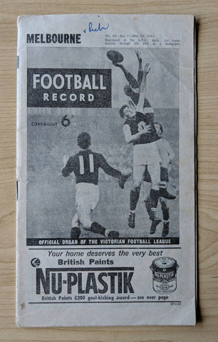 VFL 1963 Round 7 Football Record Melbourne v Richmond Ripped middle page