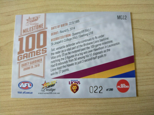 2020 Select Prestige Milestones Darcy Gardiner Brisbane No. 022/200