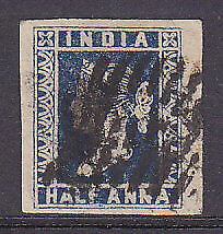 India 1854-55  ½a indigo Queen Victoria SG 7 Used