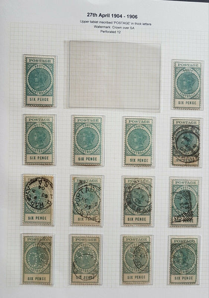 SA South Australia 1904 long types on 9 pages including rare £1 Perf SA pair M