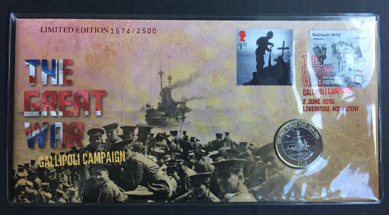 2015 GB Great Britian UK £2 Joint Issue The Great War Gallipoli Campaign Limited Issue PNC