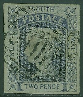 NSW Australian States SG 51 2d ultramarine laureate Used Stamp