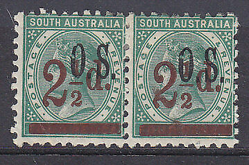 SA Australian States SG O71 2½d on 4d optd OS, broken "O" error in a pair MLH