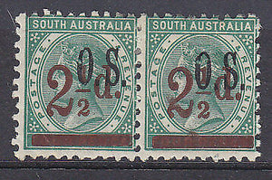 SA Australian States SG O71 2½d on 4d optd OS, broken "O" error in a pair MLH