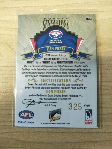 2009 Select Pinnacle Rookie Sensations Liam Picken Western Bulldogs No. 325/400