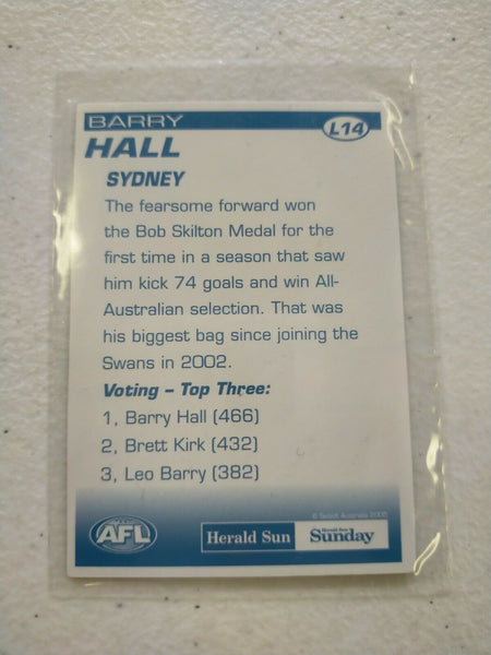 2005 Herald Sun 2D Best & Fairest Card Barry Hall Sydney