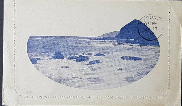 Australia Letter Card - GB 1d Kangaroo Lorne Victoria beach used ACSC LC 14 -72D